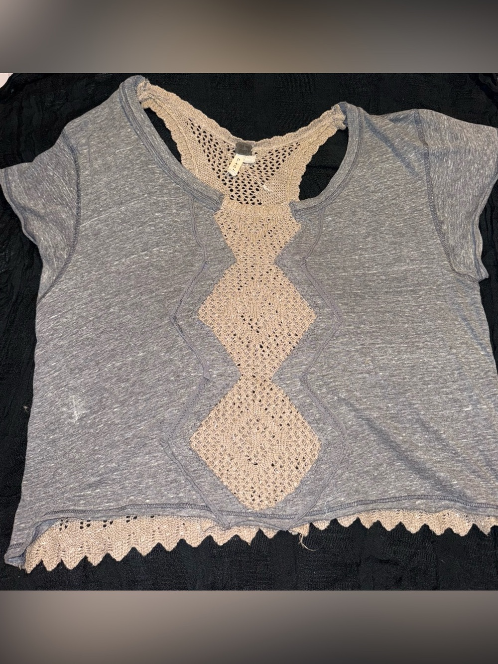 📿VINTAGE📿 Free People We the Free Heather Grey Crochet Knit Open Back Cut Out
